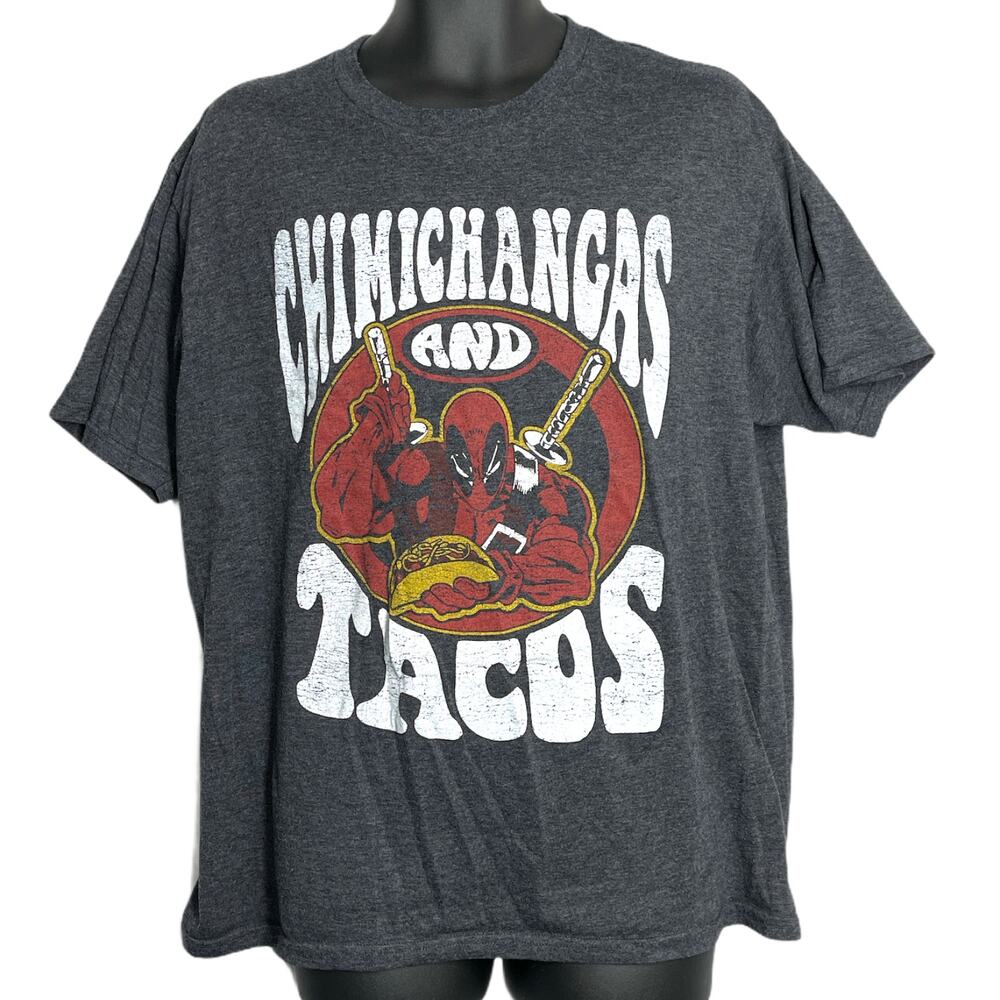 Deadpool Shirt Men XL Gray Chimichangas Tacos Crew Neck Short Sleeve
